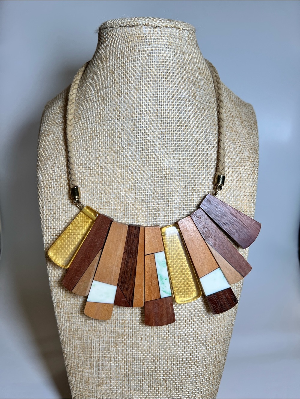 Noonday collection del rey wood tiles lucite boho 2017 bib style necklace